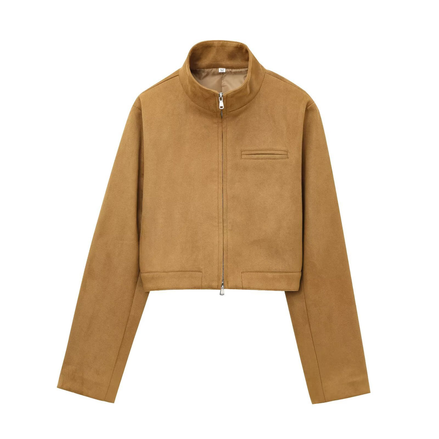 Versatile Stand Collar Long Sleeve Short Zip Suede Jacket