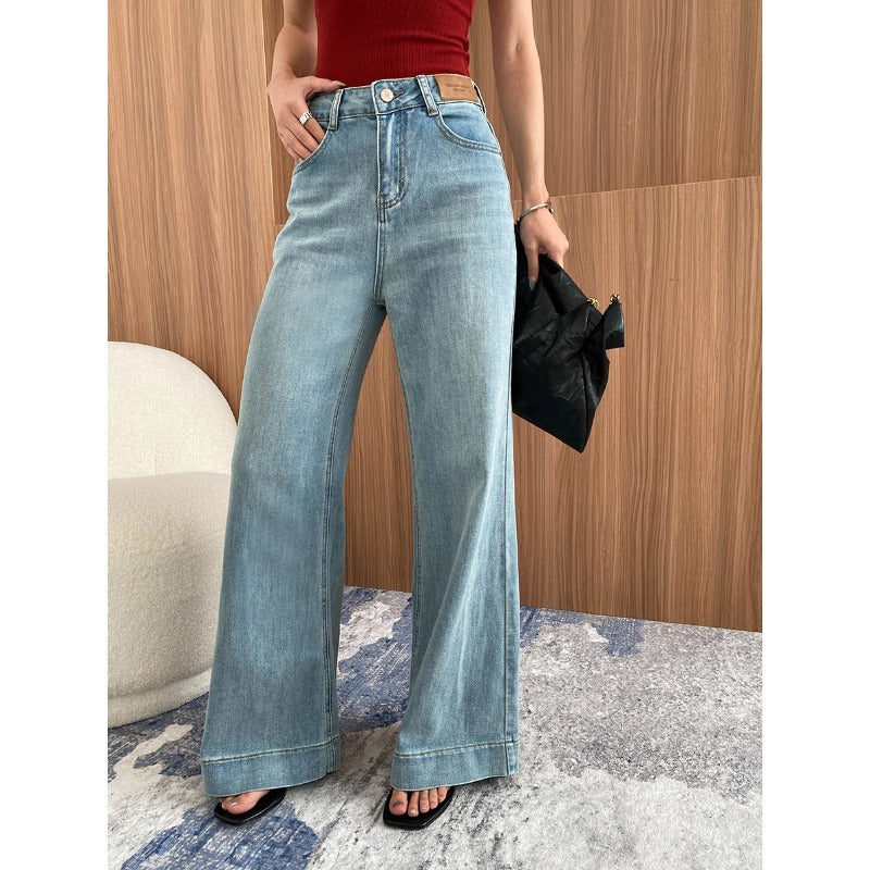 Soft Elastic Washed High Waist Skinny Loose Wide Leg Jeans