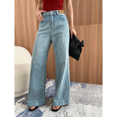 Soft Elastic Washed High Waist Skinny Loose Wide Leg Jeans