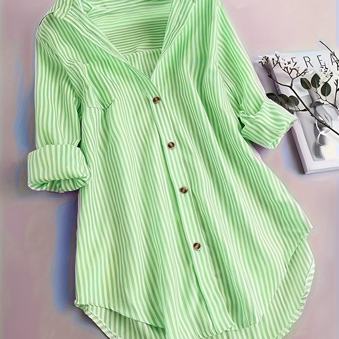 Women's Striped Button Casual Loose Long-sleeved Shirt