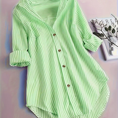 Women's Striped Button Casual Loose Long-sleeved Shirt