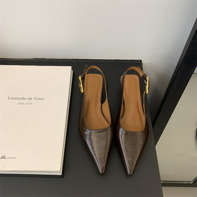 Thin Low Heel Strap Pointed Leather Shoes