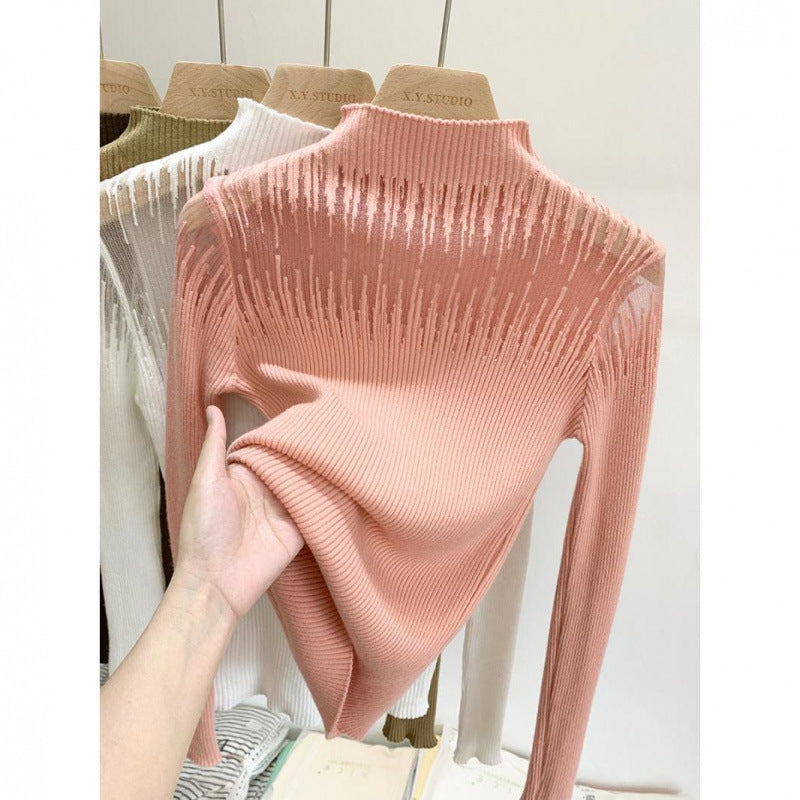 Mesh Lace Sweater Women's Half Turtleneck