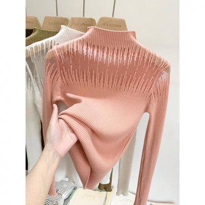 Mesh Lace Sweater Women's Half Turtleneck
