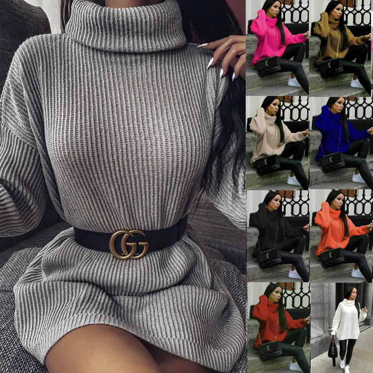 Turtleneck Long Sleeve Sweater Coat Mid-length Sweater