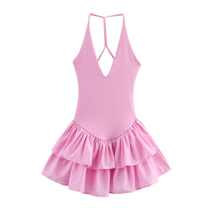 Stitching Hanging Collar Dress Women