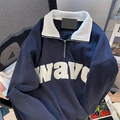 American Campus Retro Lapels Half Zipper Sweater