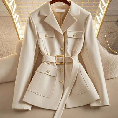 Women's Black Suit Waist Trimming Coat Short