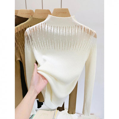 Mesh Lace Sweater Women's Half Turtleneck