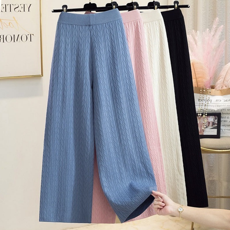 Wide-leg Pants Anti-aging Elegant High Waist Drooping Knitted Trousers