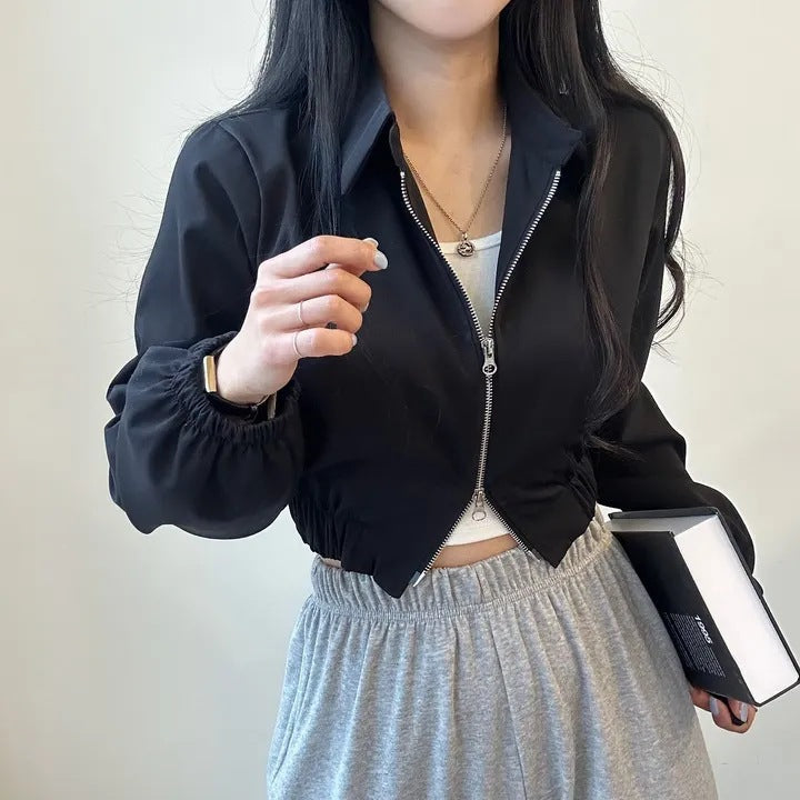 Double Zipper Jacket Lapel Short Coat