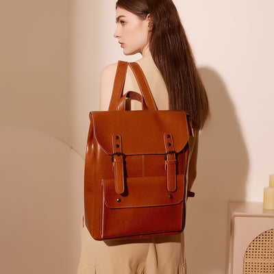 Leather Backpack Women's Wear-resistant Cowhide Computer Backpack