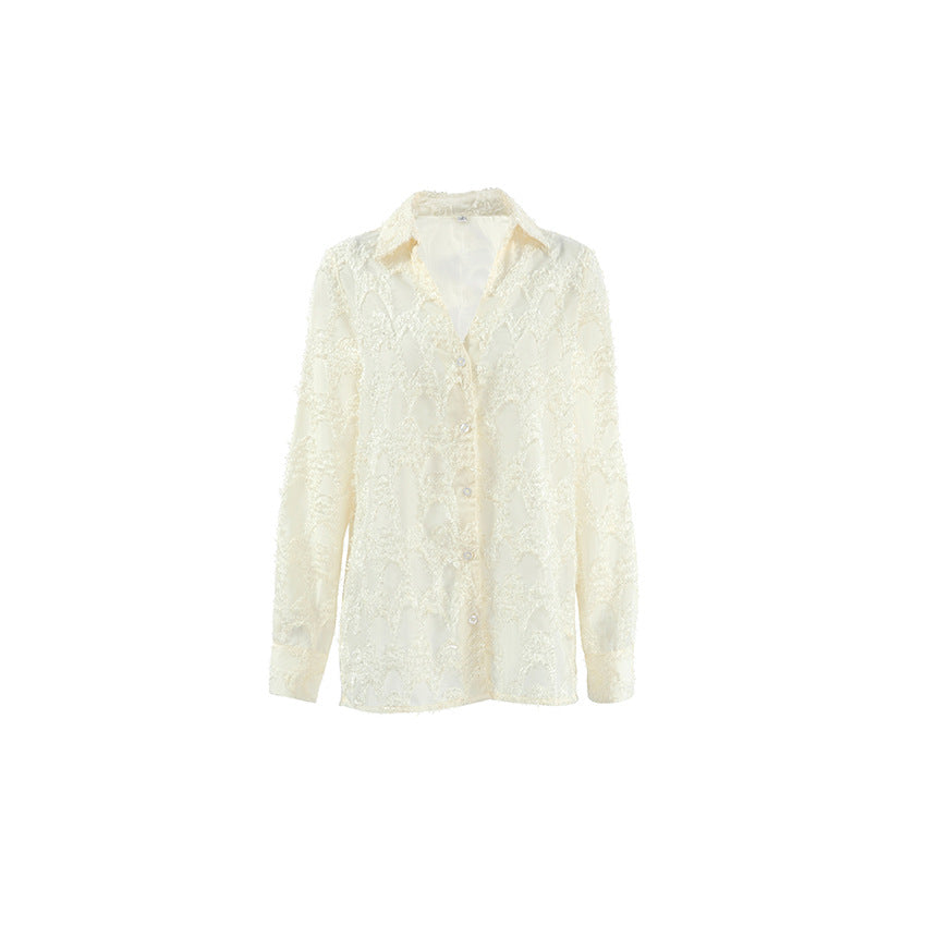 Fashion Special-interest Sense Of Design Shirt Jacquard Simple Temperament Long Sleeve All-matching