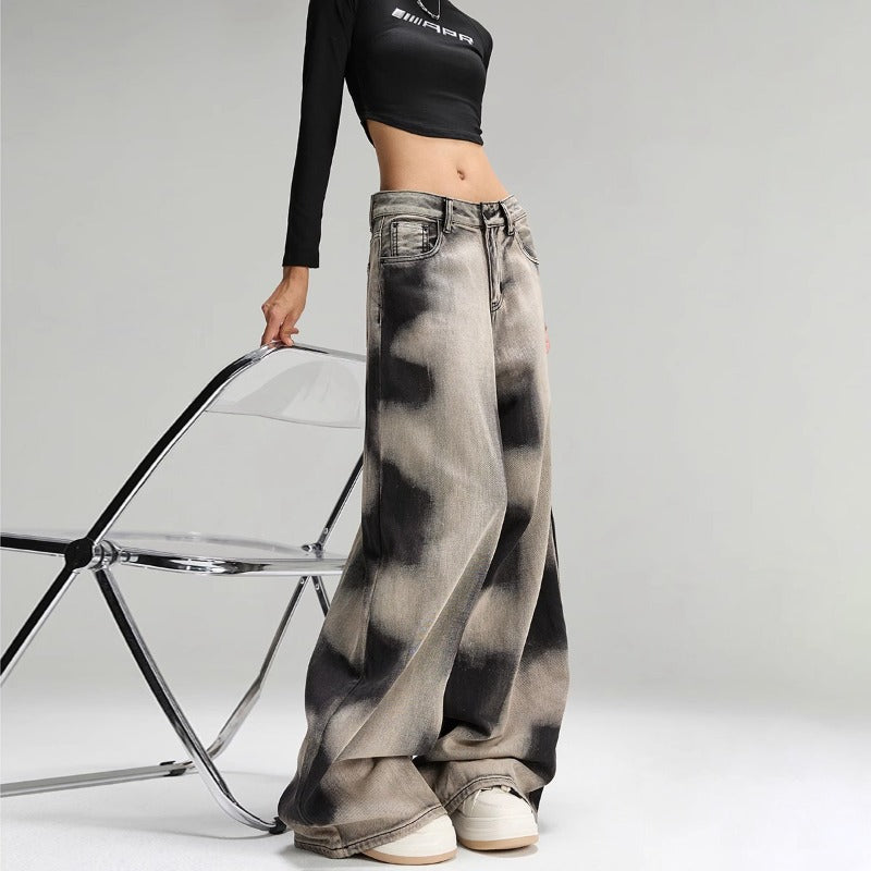 Pants Women's Design Sense Niche Street Vibe Retro Loose Tie-dyed Wide-leg Jeans