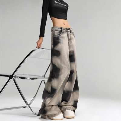 Pants Women's Design Sense Niche Street Vibe Retro Loose Tie-dyed Wide-leg Jeans