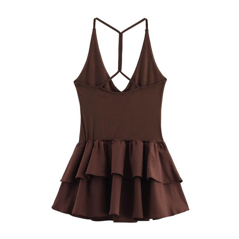 Stitching Hanging Collar Dress Women