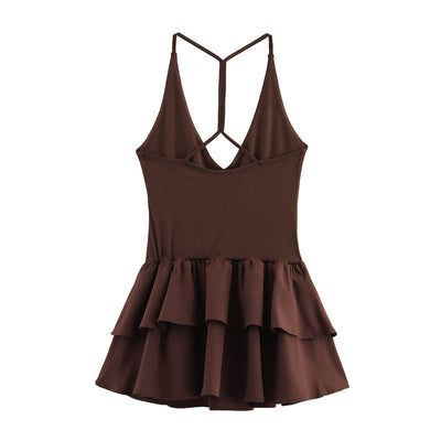 Stitching Hanging Collar Dress Women