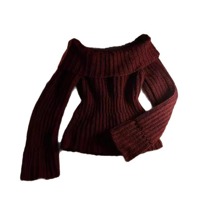 Women's Fashionable Off-neck Slim-fit Vintage Sweater