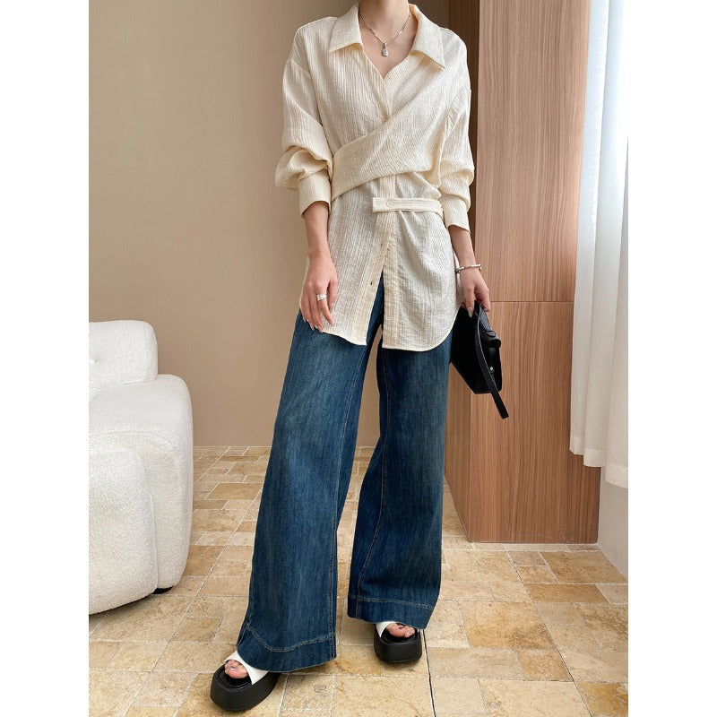 Soft Elastic Washed High Waist Skinny Loose Wide Leg Jeans