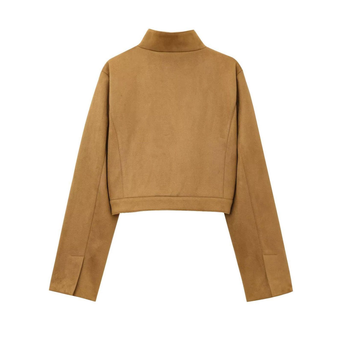 Versatile Stand Collar Long Sleeve Short Zip Suede Jacket