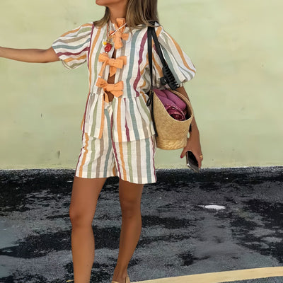 Fashion Casual Striped Shorts Top Suit Women