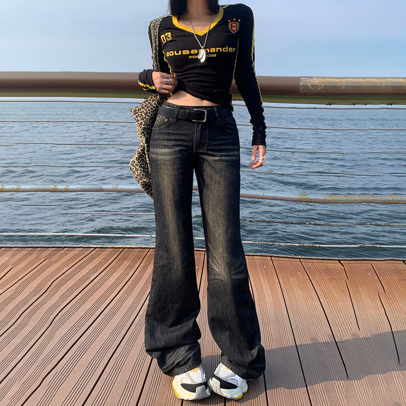 Women's Low Waist Skinny Jeans New Straight Loose Wide Leg