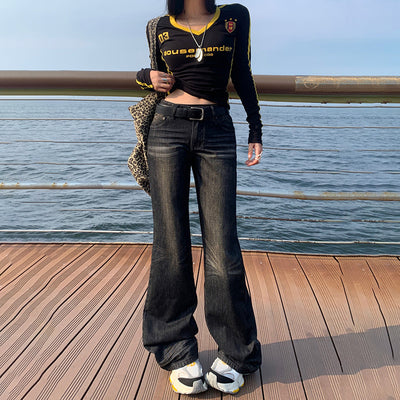 Women's Low Waist Skinny Jeans New Straight Loose Wide Leg