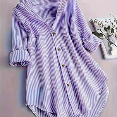 Women's Striped Button Casual Loose Long-sleeved Shirt