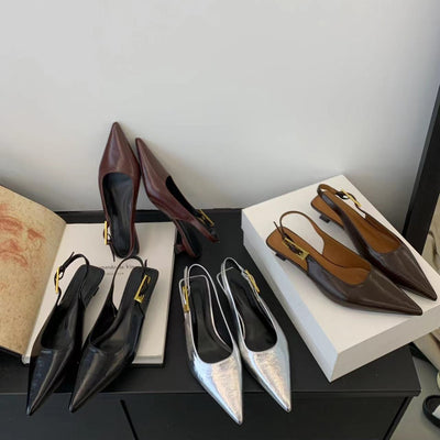 Thin Low Heel Strap Pointed Leather Shoes