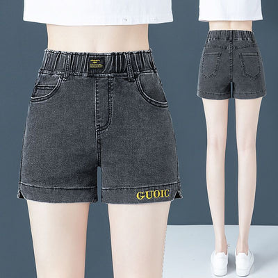 High Waist Denim Shorts Women Elastic Wide Leg