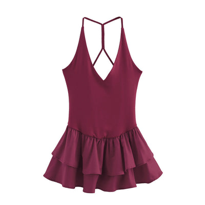 Stitching Hanging Collar Dress Women