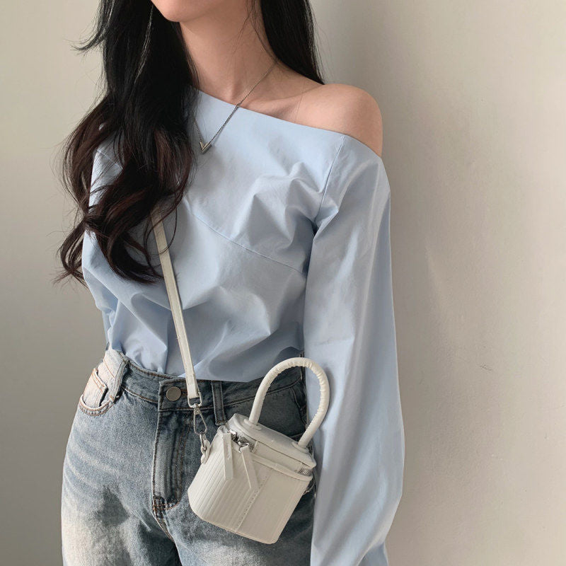 Single-side Off-shoulder Loose Long-sleeved Shirt Women's Top
