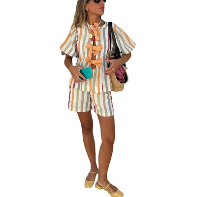 Fashion Casual Striped Shorts Top Suit Women