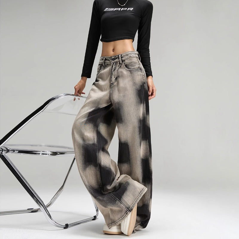 Pants Women's Design Sense Niche Street Vibe Retro Loose Tie-dyed Wide-leg Jeans