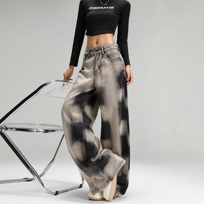 Pants Women's Design Sense Niche Street Vibe Retro Loose Tie-dyed Wide-leg Jeans