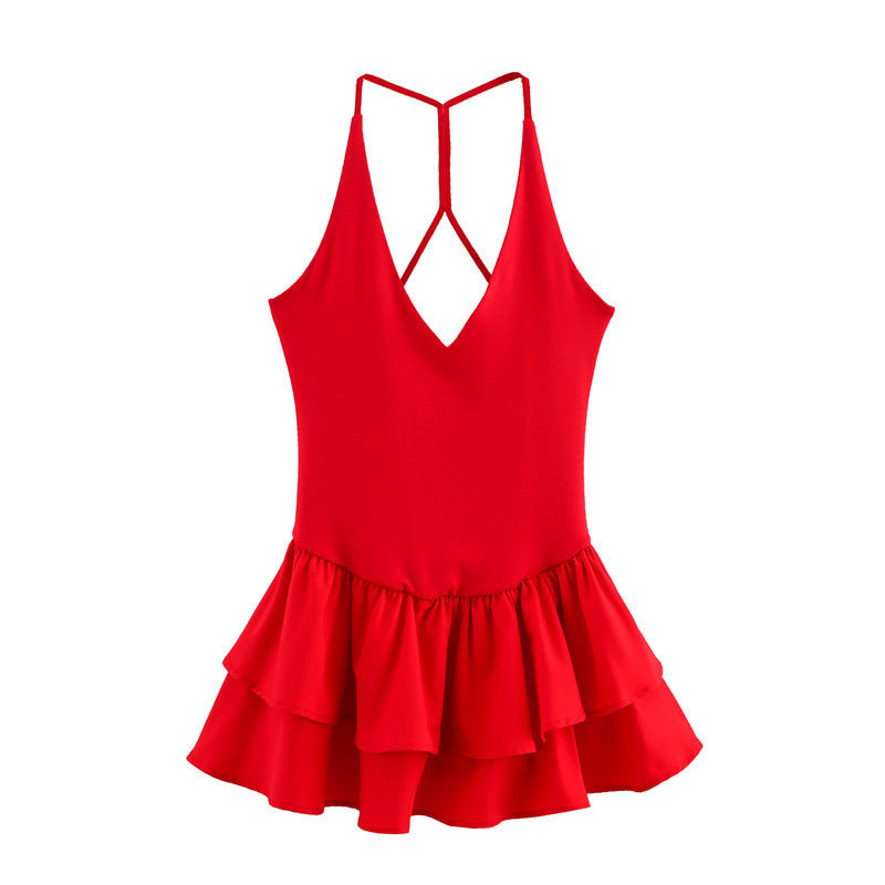 Stitching Hanging Collar Dress Women