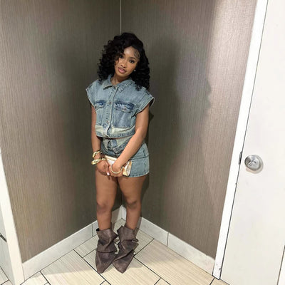 European And American Fashion Casual Denim Color Matching Two-piece Women's Clothing
