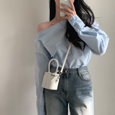 Single-side Off-shoulder Loose Long-sleeved Shirt Women's Top