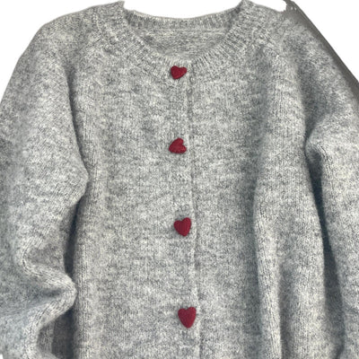 Gray With Heart Button Sweater Coat Women's Loose
