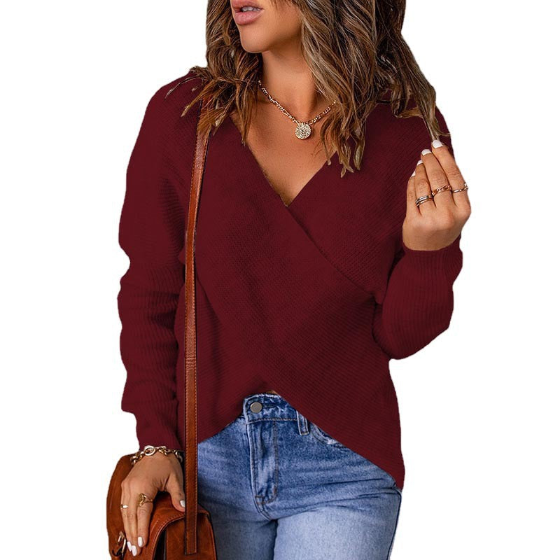 Autumn And Winter European And American Fashion New Style Sweater Women's Cross Knitted