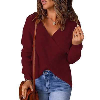 Autumn And Winter European And American Fashion New Style Sweater Women's Cross Knitted