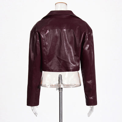 Patchwork Pocket Cropped Leather Coat Women