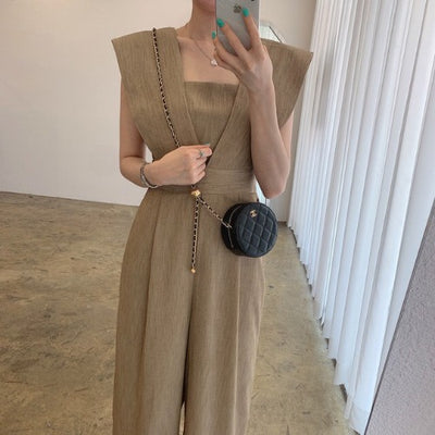 Women's Chiffon Retro Sleeveless Jumpsuit Wide Leg Pants