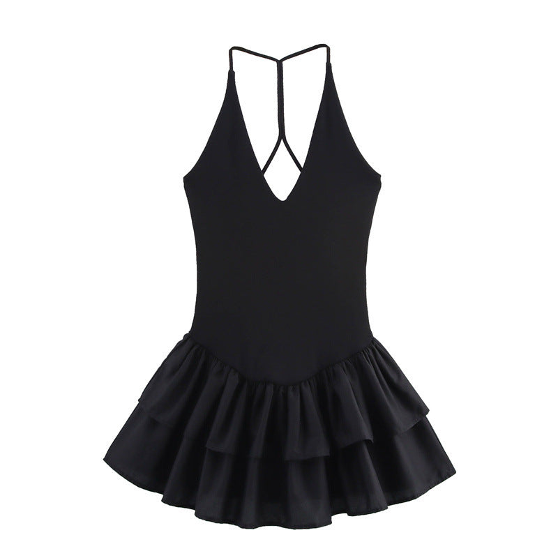 Stitching Hanging Collar Dress Women