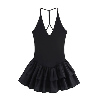 Stitching Hanging Collar Dress Women