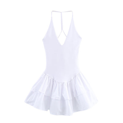 Stitching Hanging Collar Dress Women