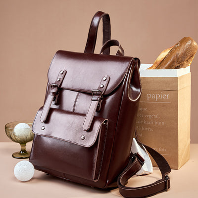 Leather Backpack Women's Wear-resistant Cowhide Computer Backpack