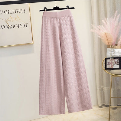 Wide-leg Pants Anti-aging Elegant High Waist Drooping Knitted Trousers