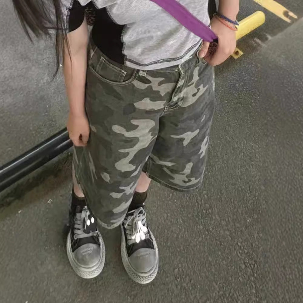 Fashion Personalized Camouflage Denim Shorts For Women