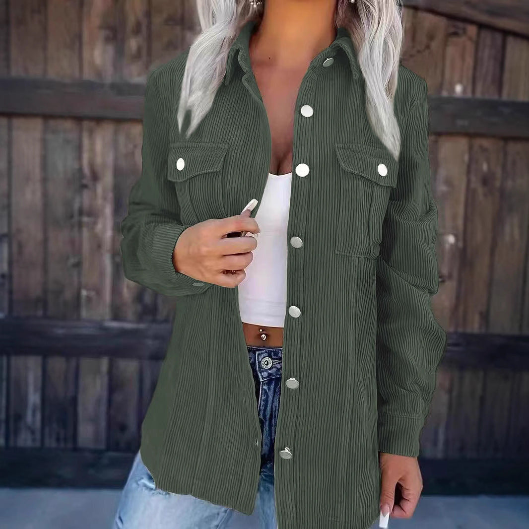 Solid Color Corduroy Lapel Cardigan Loose Casual Temperament Coat
